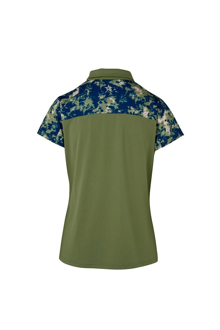 Picture of Swing out Sister Ladies Bridgette Abstract Cap Sleeve Polo Shirt - Oli Green