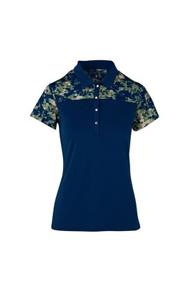 Show details for Swing out Sister Ladies Bridgette Abstract Cap Sleeve Polo Shirt - Atalantic Blue