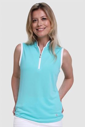 Show details for Pure Golf Ladies Bloom Sleeveless Polo Shirt -Ocean Blue