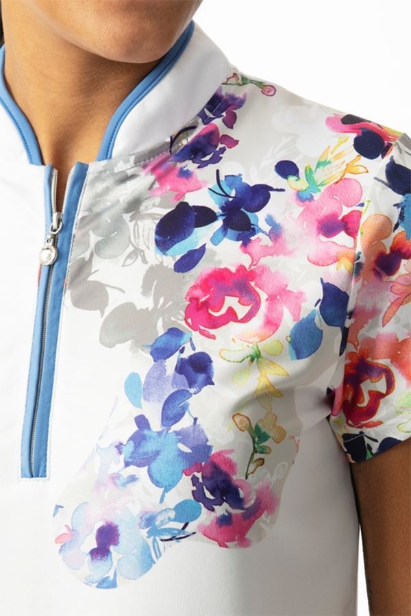 Picture of Daily Sports zns Ladies Mira Floral Print Cap Sleeve Polo  Shirt - White 100