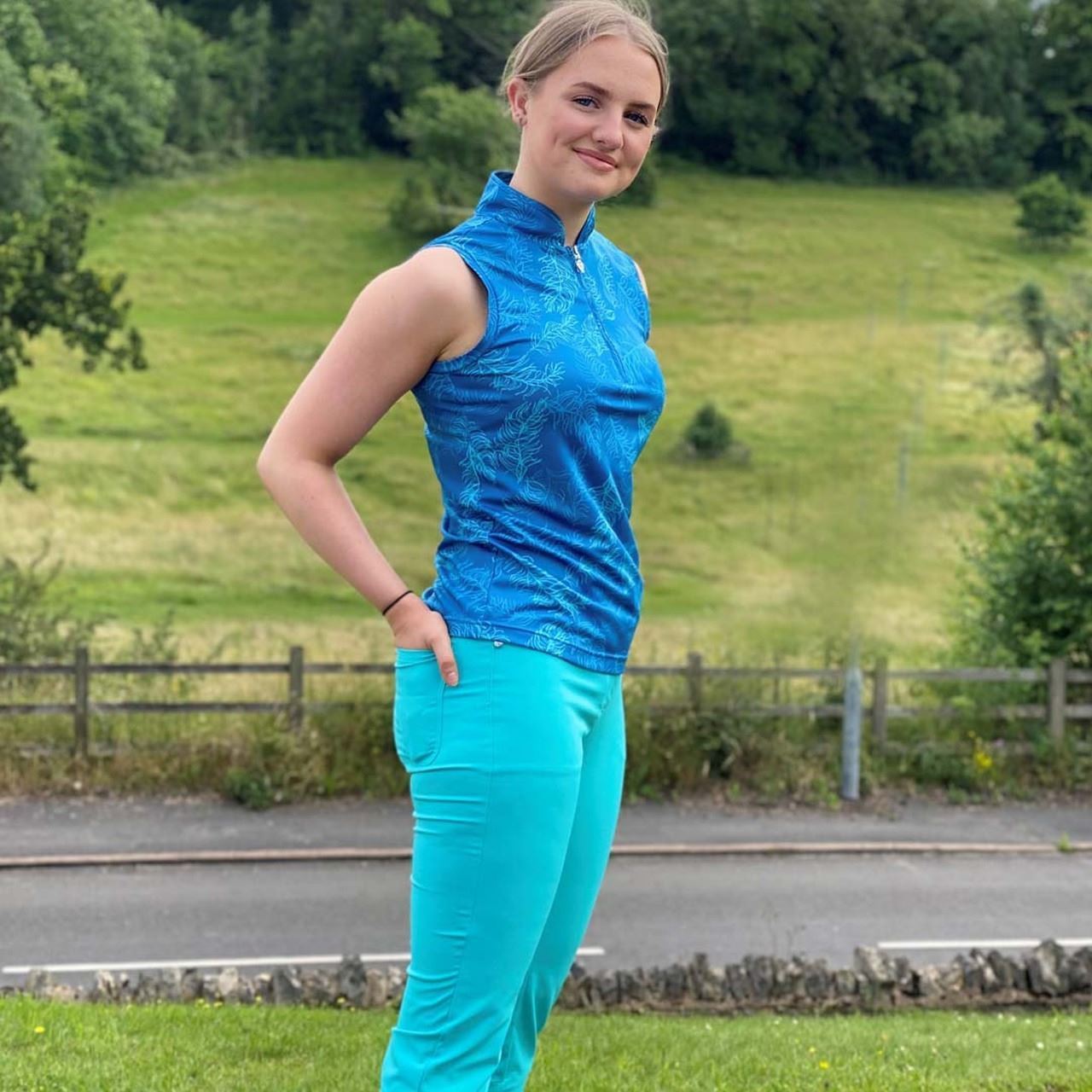 Picture of Pure Golf Ladies Lucia Sleeveless Polo Shirt - Feather Blue