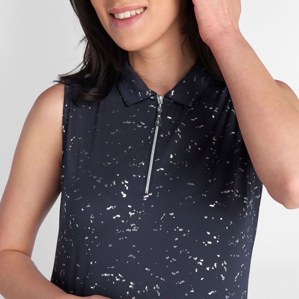 Picture of Green Lamb Ladies Katrianna Sleeveless Silver Foil Polo - Navy
