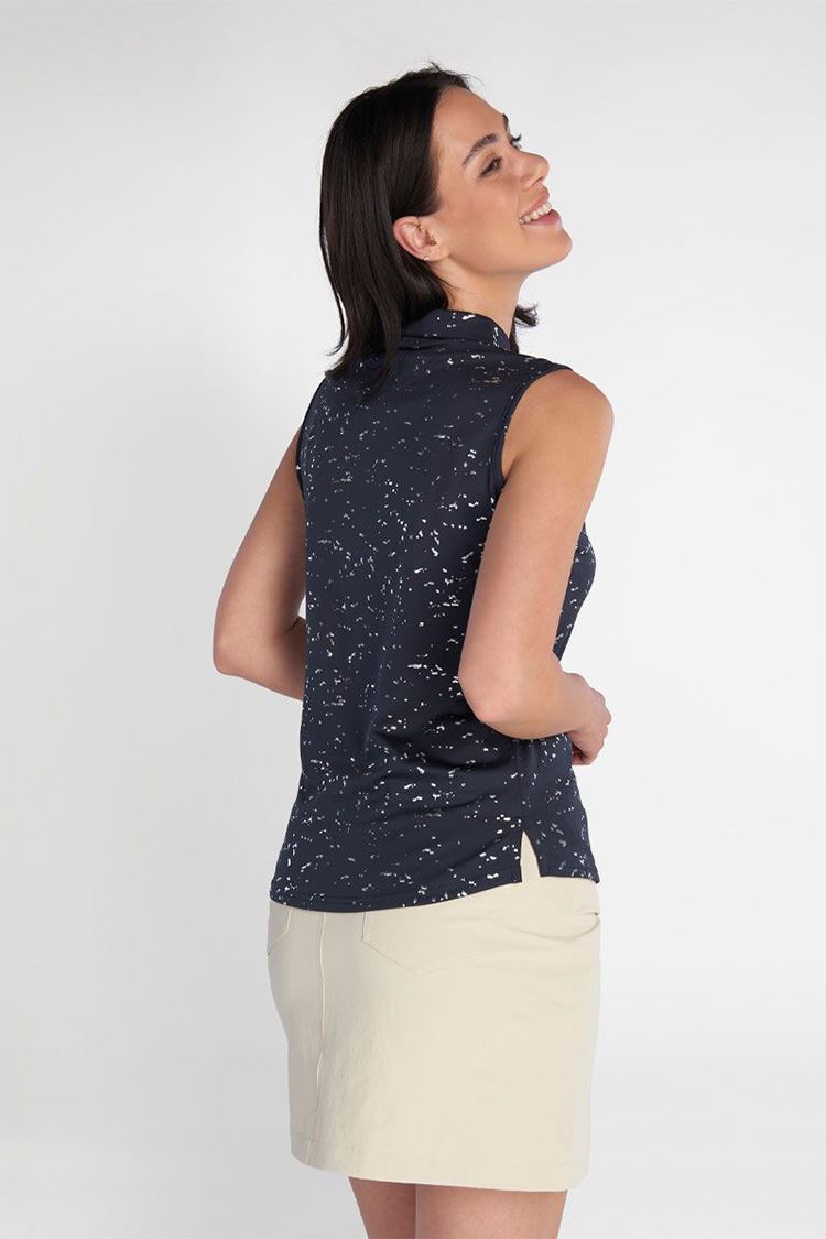 Picture of Green Lamb Ladies Katrianna Sleeveless Silver Foil Polo - Navy