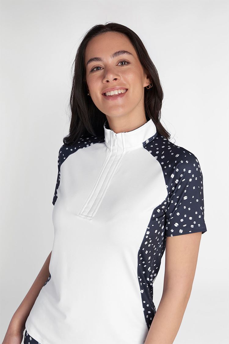 Picture of Green Lamb Ladies Katie Zip Neck Printed Polo - White / Night Sky
