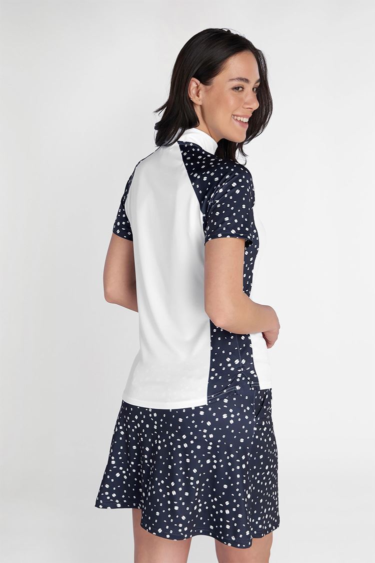 Picture of Green Lamb Ladies Katie Zip Neck Printed Polo - White / Night Sky