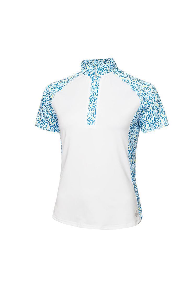 Picture of Green Lamb Ladies Katie Zip Neck Printed Polo - White / Zing