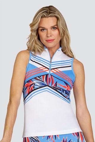 Picture of Tail Ladies Akiko Sleeveless Polo Top - Pajaro Parallels - Medium Only