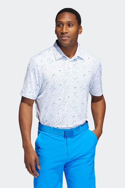 adidas Men's Flag Print Polo Shirt Blue Rush / Semi Mint Rush / Crew