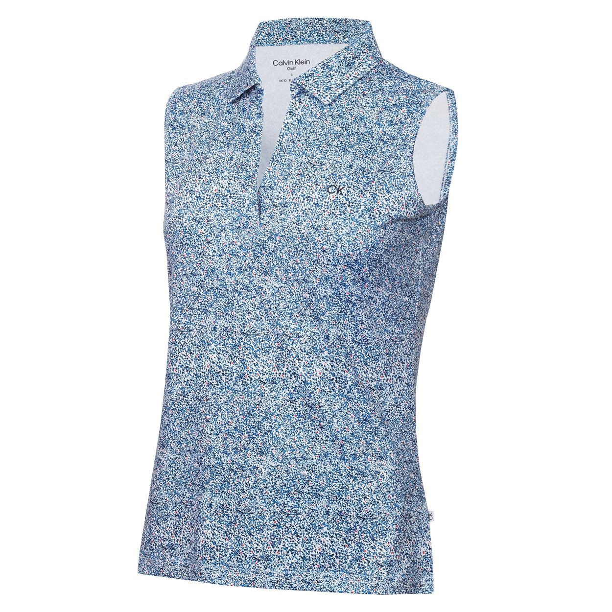 Picture of Calvin Klein Ladies Alden Sleeveless Polo Shirt - White / Navy - UK8 Only