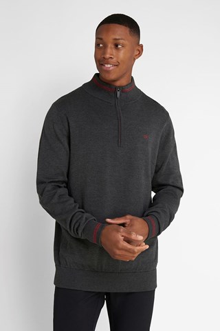 Picture of Calvin Klein Men's Monaco 1/2 Zip Sweater - Charcoal Marl / Red (MEDIUM ONLY)