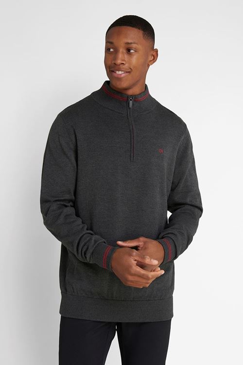 Calvin Klein Men's Monaco 1/2 Zip Sweater - Charcoal Marl / Red - C9557