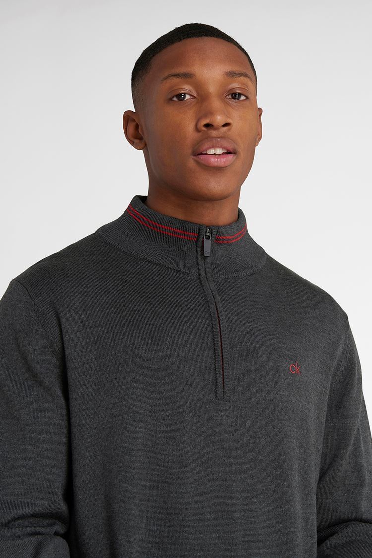 Picture of Calvin Klein zns Men's Monaco 1/2 Zip Sweater - Charcoal Marl / Red (MEDIUM ONLY)