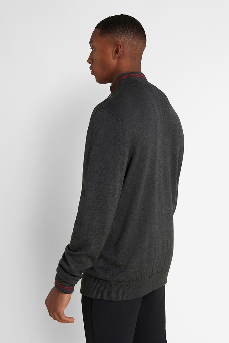 Picture of Calvin Klein zns Men's Monaco 1/2 Zip Sweater - Charcoal Marl / Red (MEDIUM ONLY)
