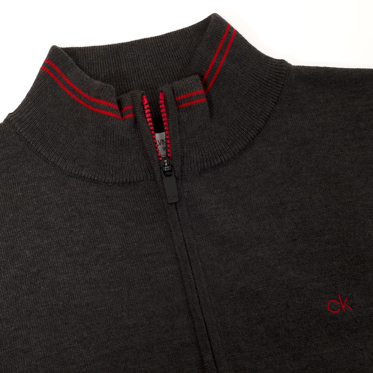 Picture of Calvin Klein zns Men's Monaco 1/2 Zip Sweater - Charcoal Marl / Red (MEDIUM ONLY)