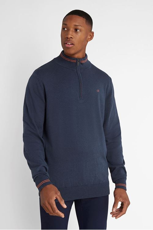 Calvin Klein Men's Monaco 1/2 Zip Sweater - Denim / Orange - C9557