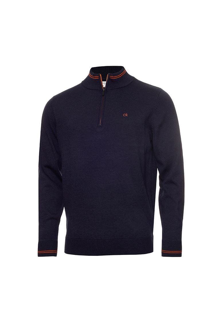 Picture of Calvin Klein Men's Monaco 1/2 Zip Sweater - Denim / Orange - XL Only