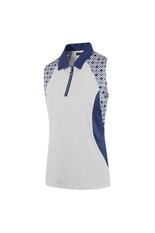 Picture of Island Green zns Ladies Geometric Print Sleeveless Polo with Side Panels - White / Navy