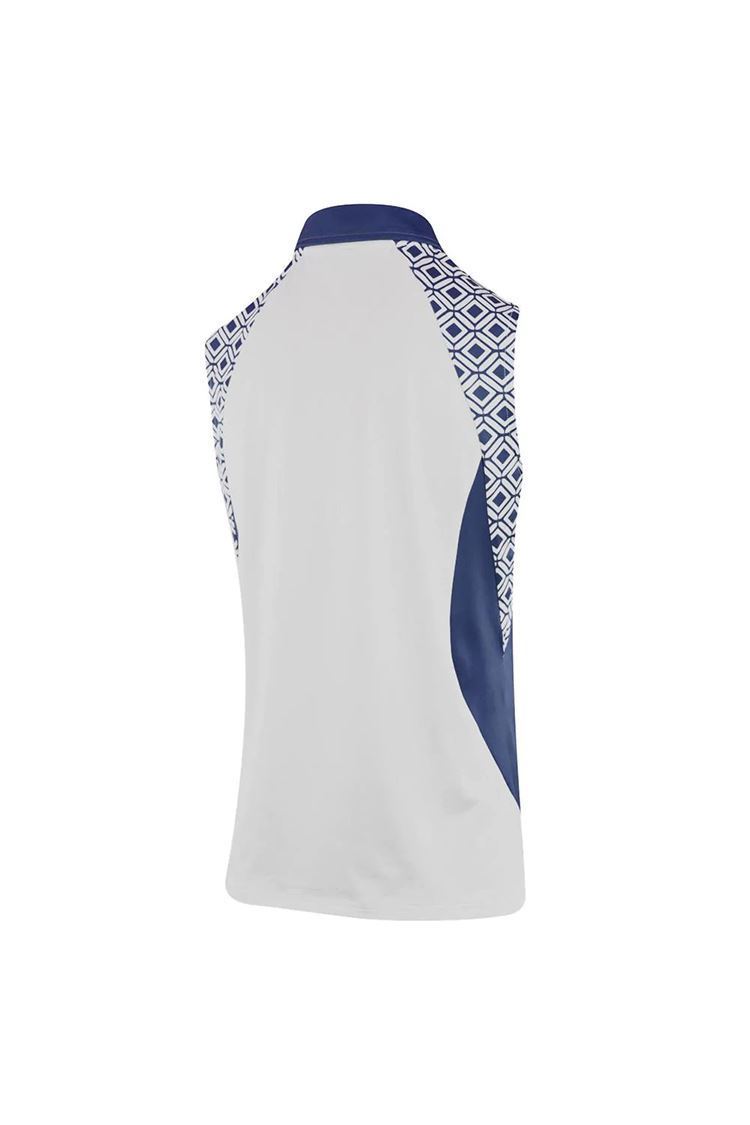 Picture of Island Green zns Ladies Geometric Print Sleeveless Polo with Side Panels - White / Navy