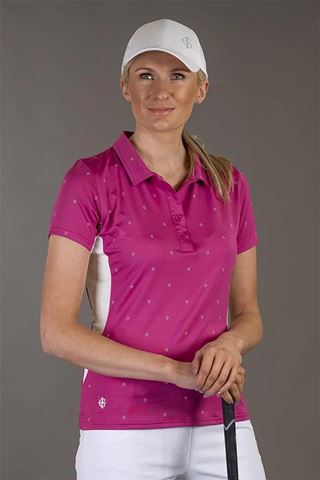 Picture of Island Green Ladies Diamond Print Polo Shirt - Orchid / White