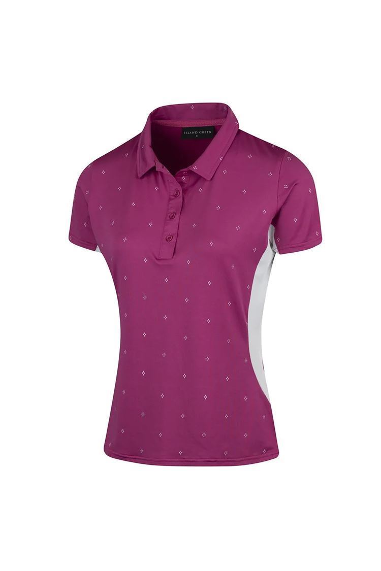 Picture of Island Green Ladies Diamond Print Polo Shirt - Orchid / White