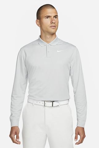 Picture of Nike Men's Dri Fit Victory Long Sleeve Polo Shirt - Light Smoke Grey / White