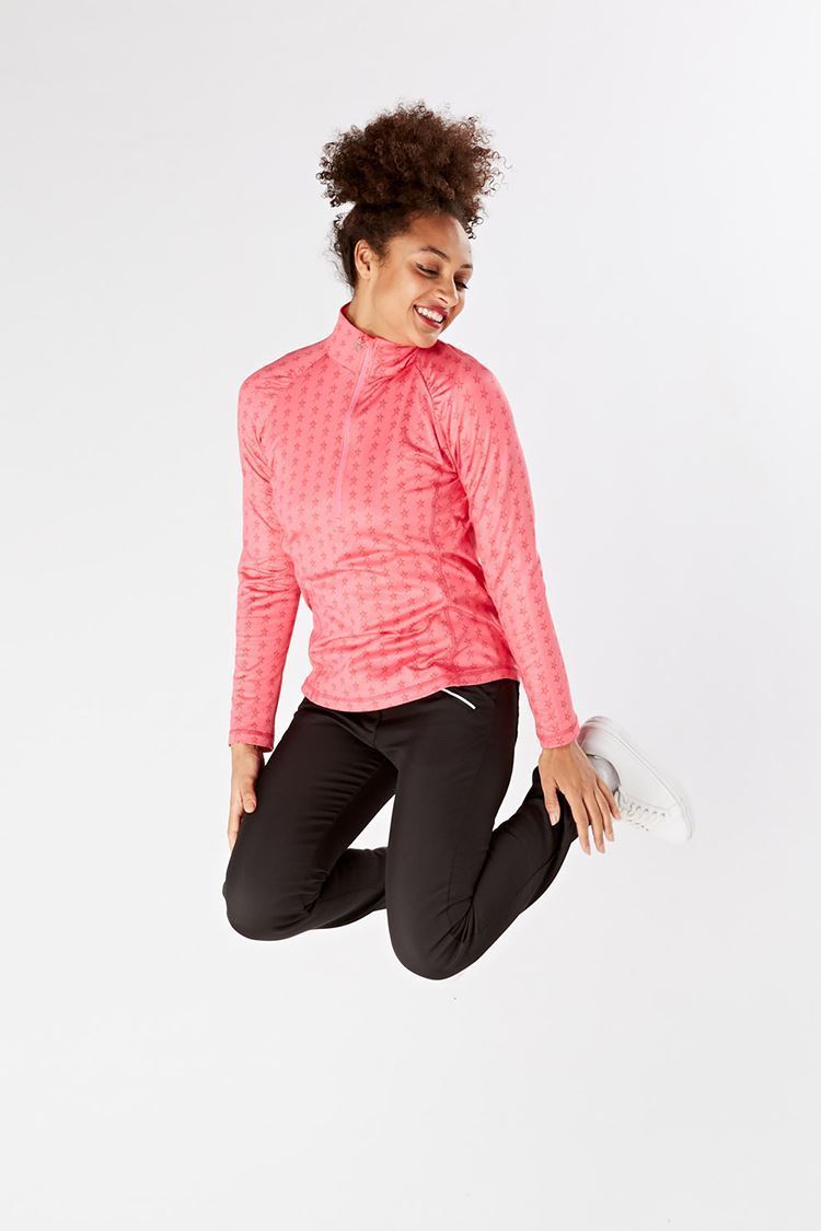 Picture of Swing out Sister Ladies Stardust 1/4 Zip Tech Layer - Hot Pink Stars