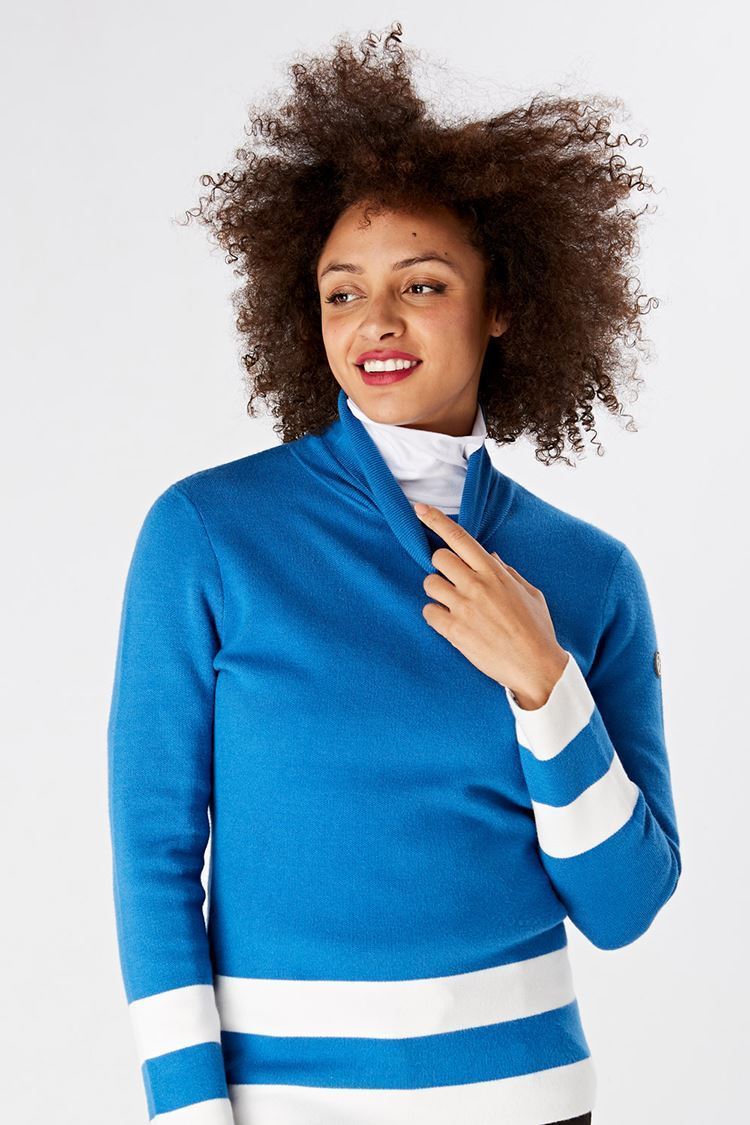 Picture of Swing out Sister Ladies Cedar Sweater - Lapis Blue / White
