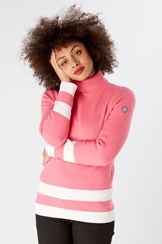 Picture of Swing out Sister Ladies Cedar Sweater - Hot Pink / White
