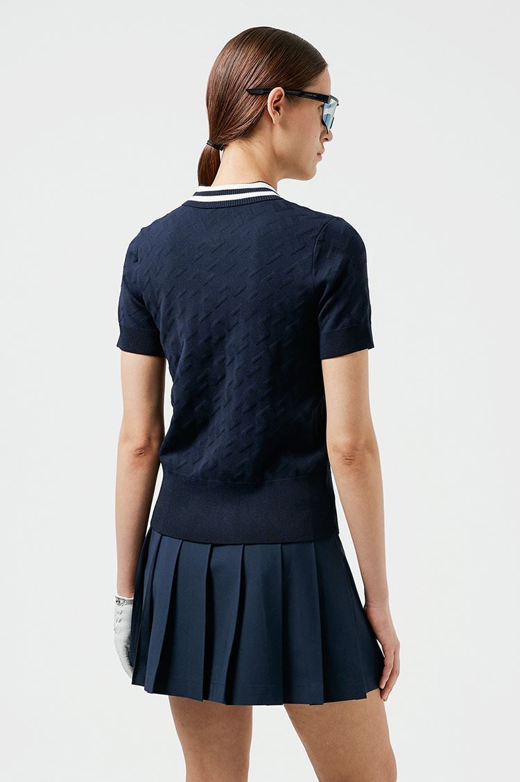 Picture of J.Lindeberg Ladies Arya Golf Knit Sweater - Navy Jacquard Bridge Monogram