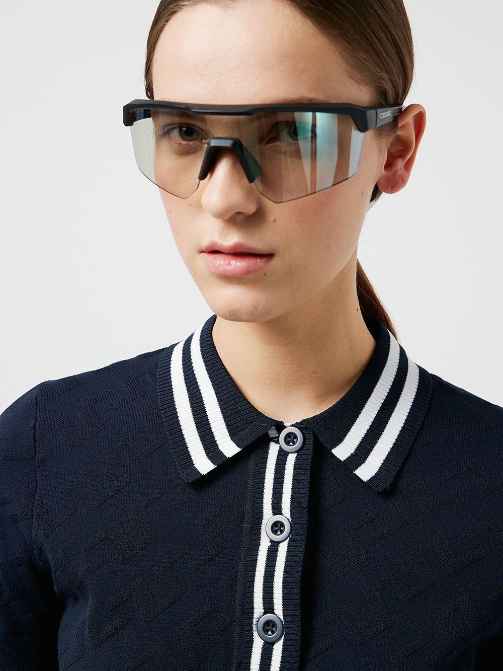 Picture of J.Lindeberg Ladies Arya Golf Knit Sweater - Navy Jacquard Bridge Monogram