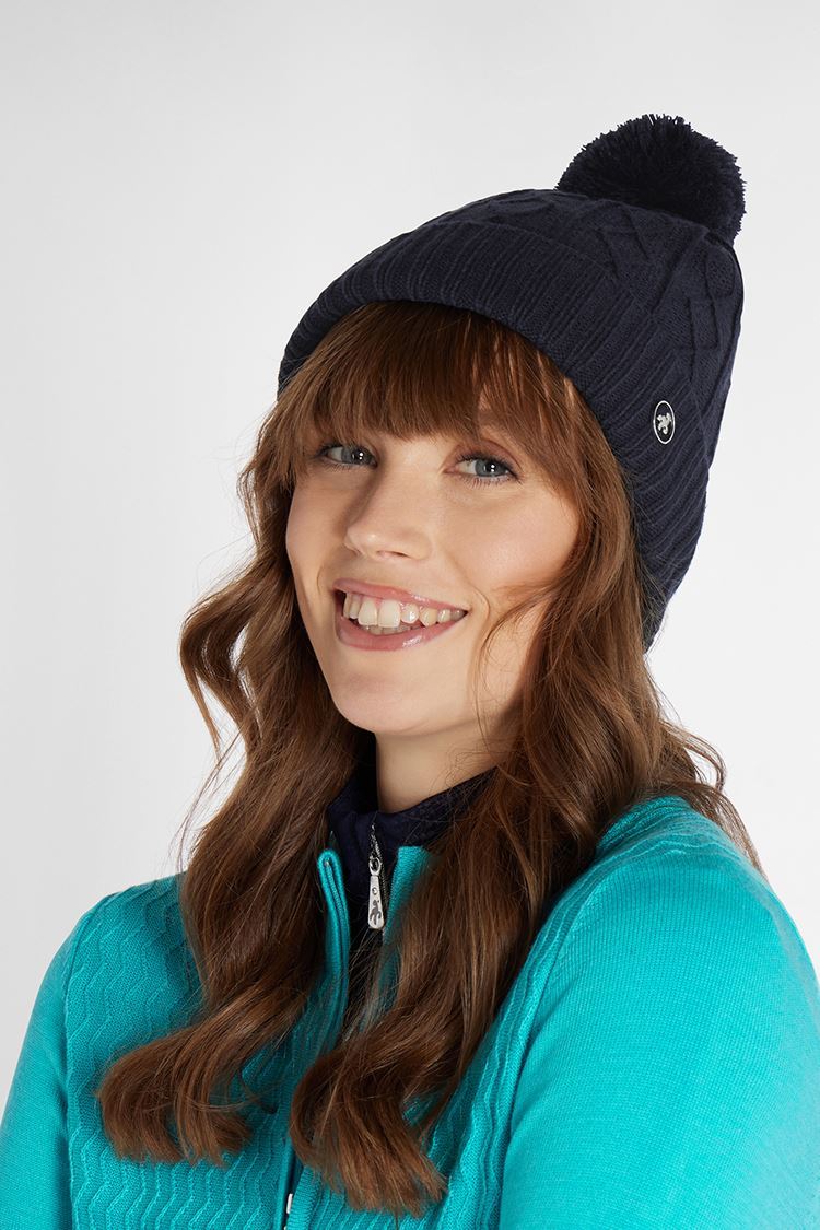 Picture of Green Lamb zns Ladies Imogen Fleece Lined Cable Beanie Hat - Navy
