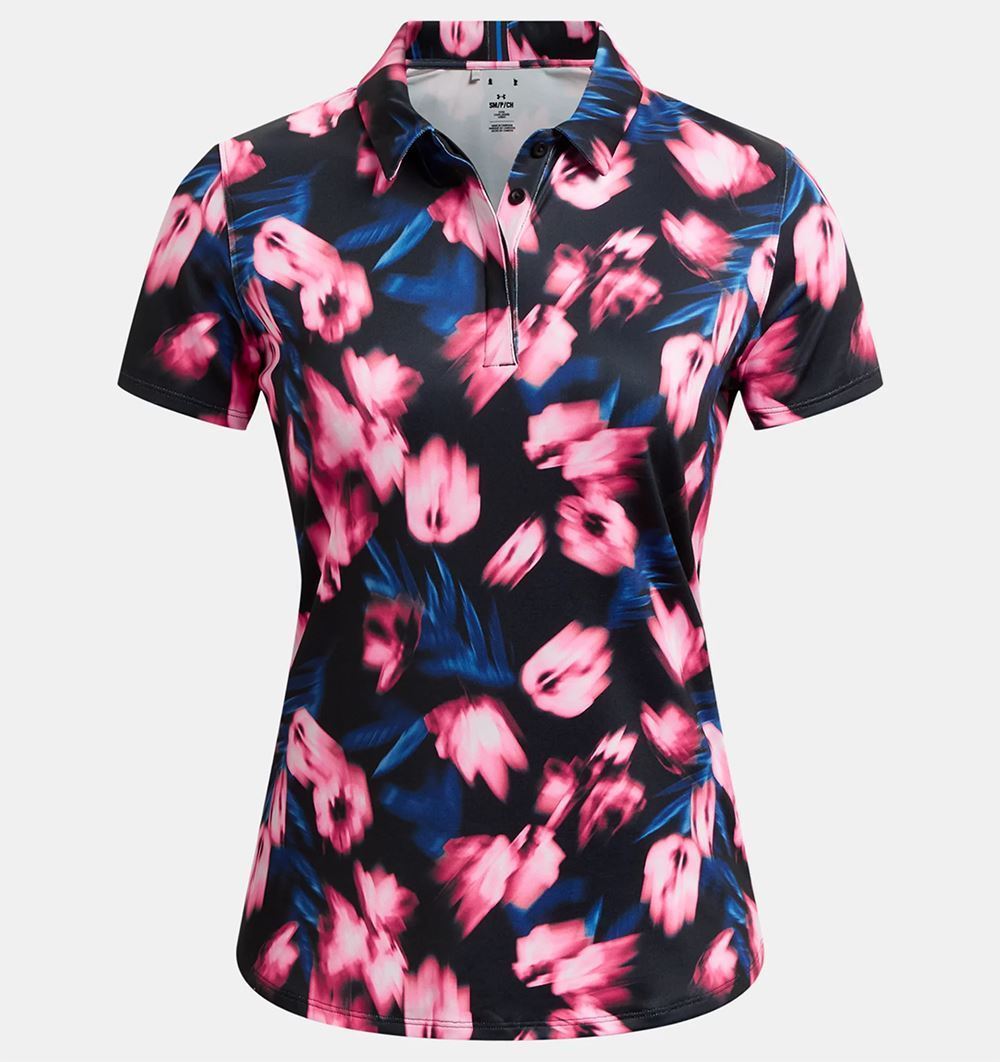Picture of Under Armour zns Women's UA Zinger Blur Polo Shirt - Black / Pink Punk 001