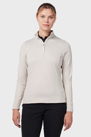 Show details for Callaway Ladies Thermal Long Sleeve Fleece Back Jersey Polo - Chateau Grey