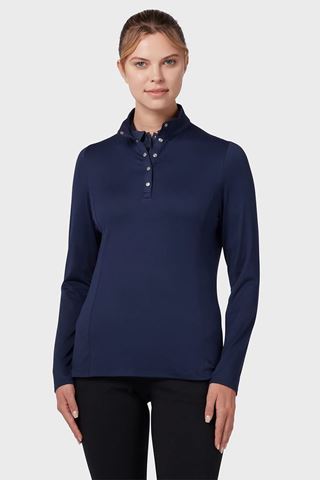 Picture of Callaway Ladies Thermal Long Sleeve Fleece Back Jersey Polo - Peacoat 410