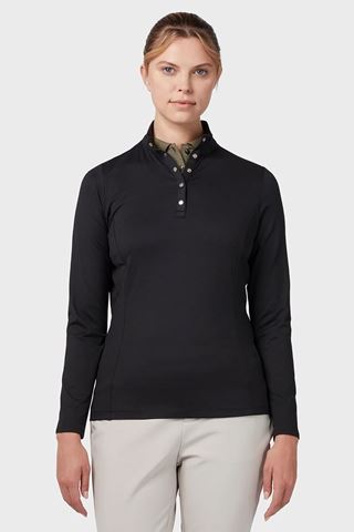 Picture of Callaway Ladies Thermal Long Sleeve Fleece Back Jersey Polo - Caviar