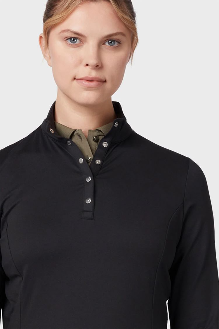 Picture of Callaway Ladies Thermal Long Sleeve Fleece Back Jersey Polo - Caviar