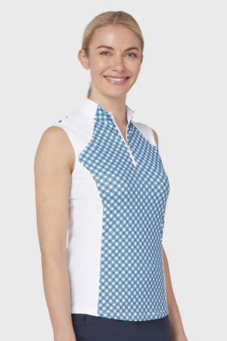 Picture of Callaway zns Ladies Printed Floral Geo Zip Polo Shirt - Brillant White