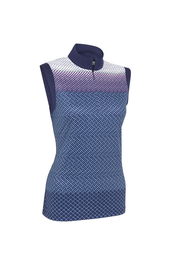 Picture of Callaway Ladies Zip Mock Gradient Printed Geo Polo - Peacoat 410