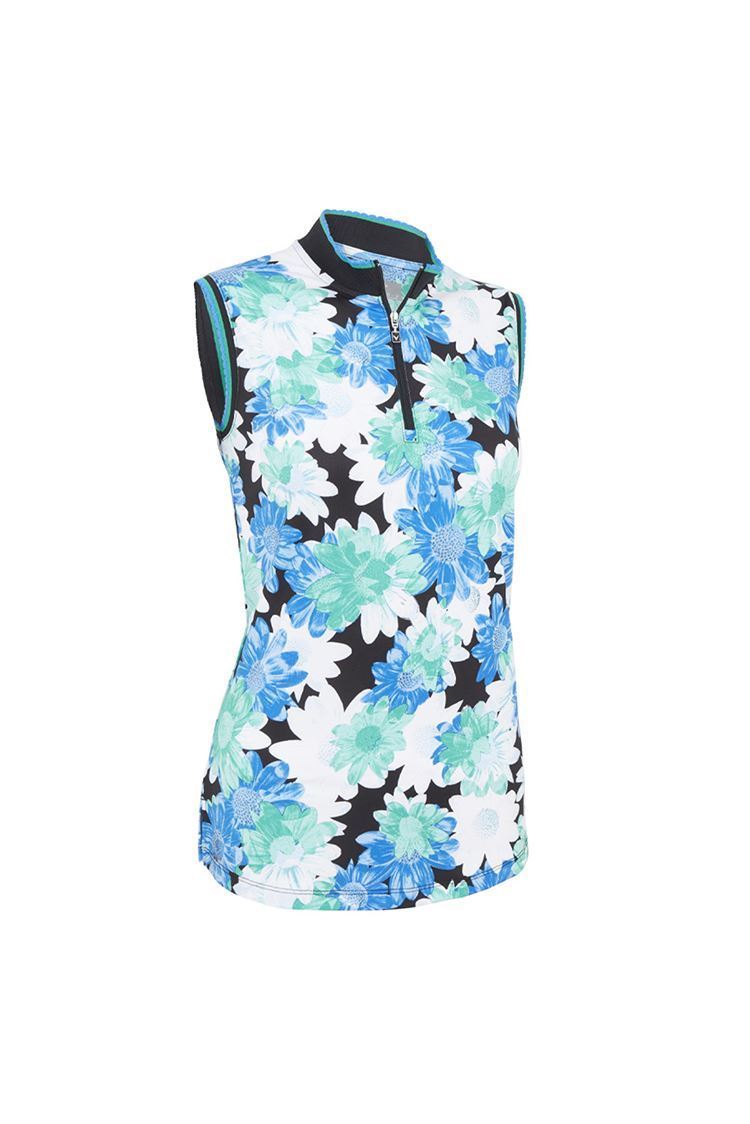 Picture of Callaway Ladies Printed Floral Zip Mock Top - Caviar 002