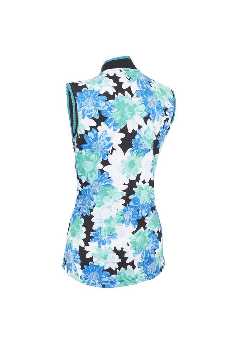 Picture of Callaway Ladies Printed Floral Zip Mock Top - Caviar 002