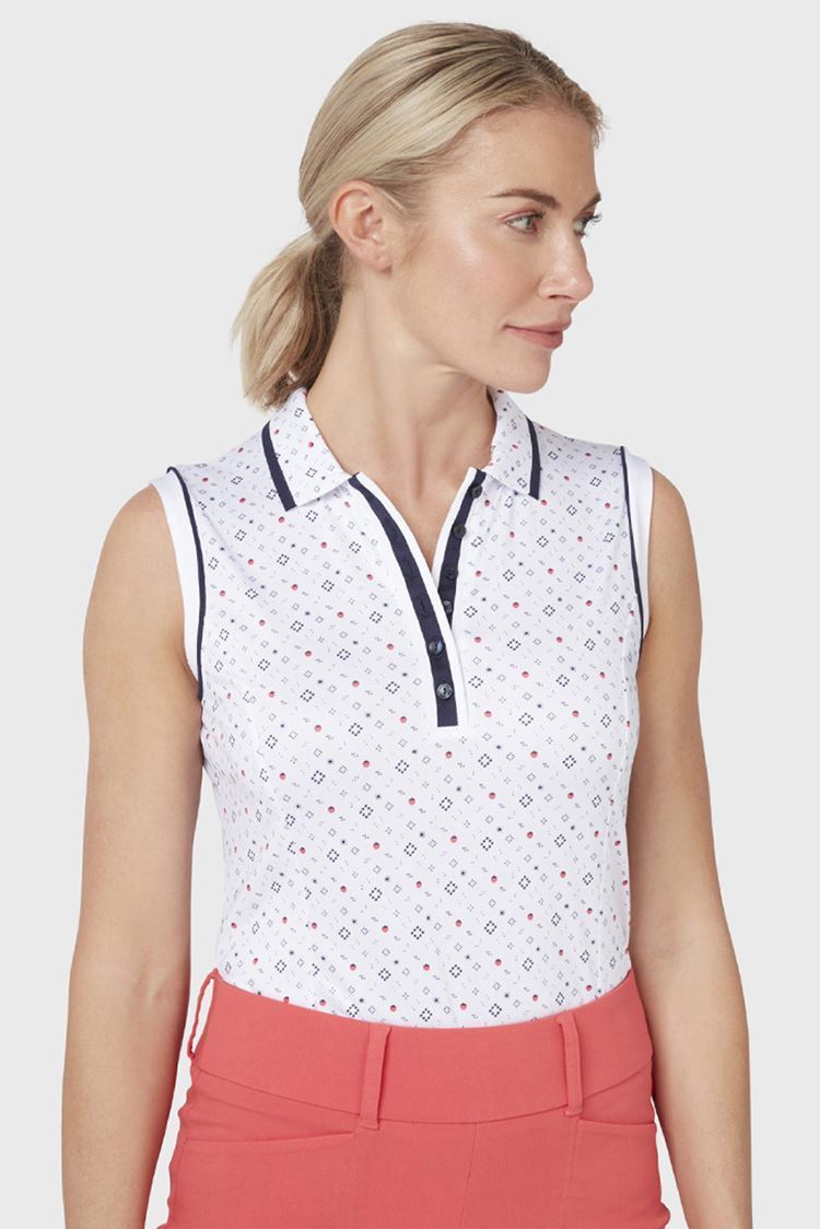 Picture of Callaway Ladies Allover Geometric Strawberry Polo Shirt - Brilliant White 123