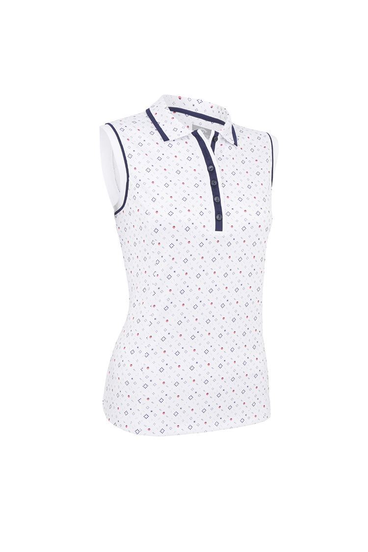 Picture of Callaway Ladies Allover Geometric Strawberry Polo Shirt - Brilliant White 123