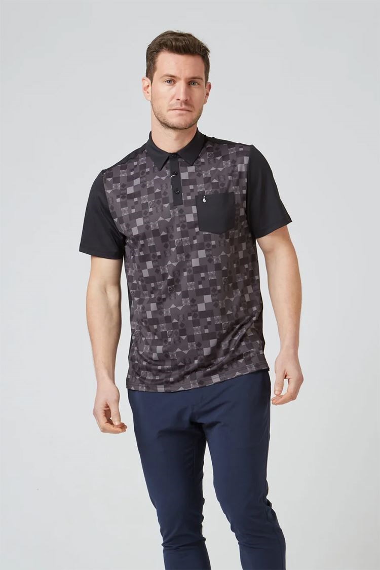Picture of Original Penguin Men's Checkerboard Oxford Colour Block Polo Shirt - Caviar 001