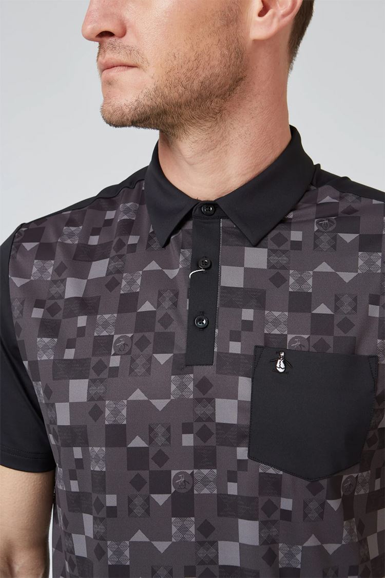 Picture of Original Penguin Men's Checkerboard Oxford Colour Block Polo Shirt - Caviar 001