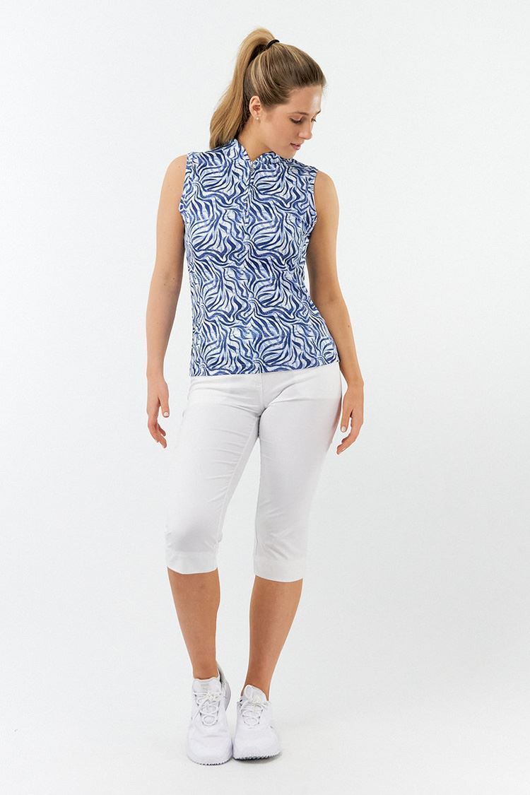 Picture of Pure Golf Ladies Rise Sleeveless Polo Shirt - Indigo Jungle - XS Only