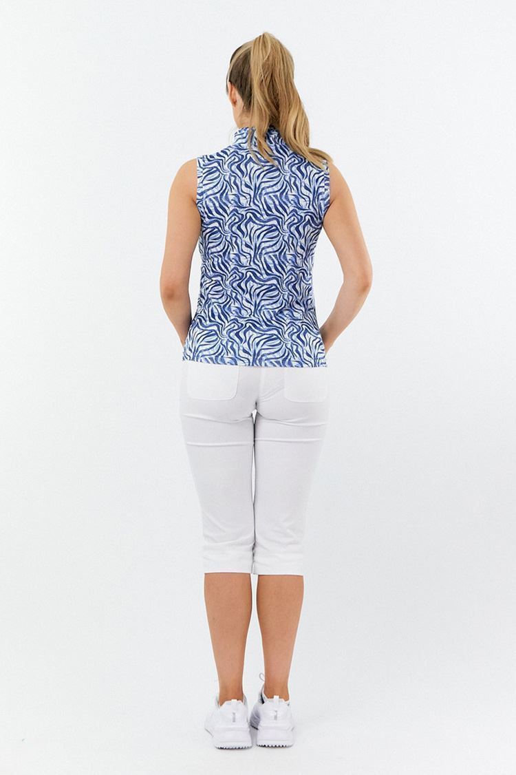 Picture of Pure Golf Ladies Rise Sleeveless Polo Shirt - Indigo Jungle - XS Only