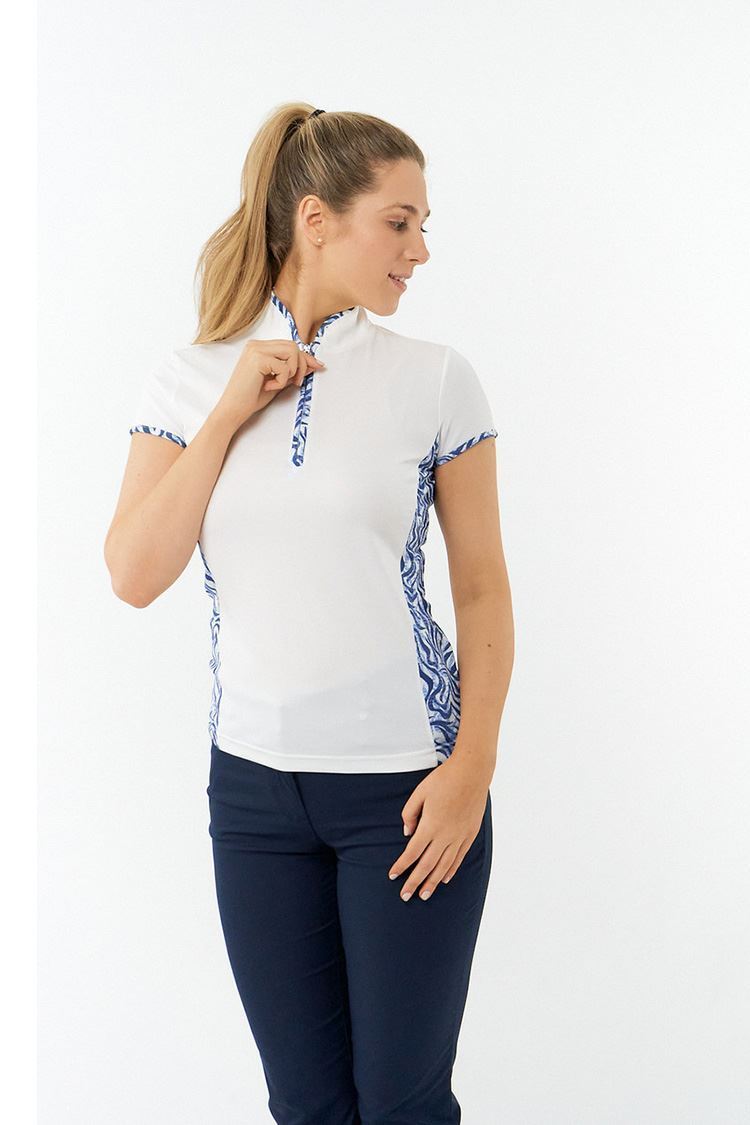 Picture of Pure Golf zns  Ladies Bliss Cap Sleeve Polo Shirt - Indigo Jungle - XS Only