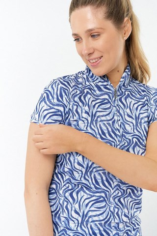 Picture of Pure Golf Ladies Rise Cap Sleeve Polo Shirt - Indigo Jungle - Small Only