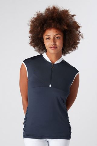 Picture of Swing out Sister Ladies Christy Short Cap Sleeve Top - Navy Blazer / White Piping