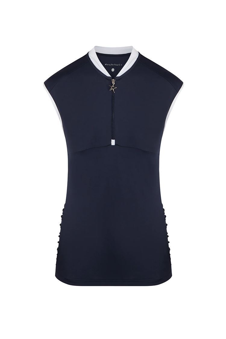 Picture of Swing out Sister Ladies Christy Short Cap Sleeve Top - Navy Blazer / White Piping